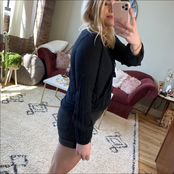 Hollister navy blue lace tie front shirt top - Picture 5 of 7